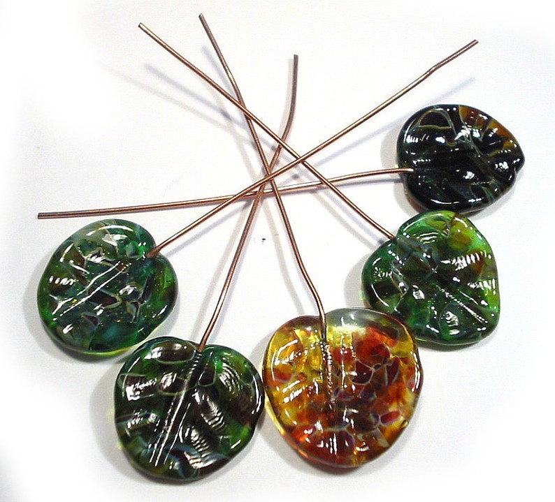 10 Leaf Headpins Handmade Glass Lampwork Leaves