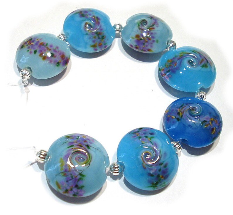 Blue Flower Gardens Lentils SRA Handmade Glass Lampwork Lentil Beads