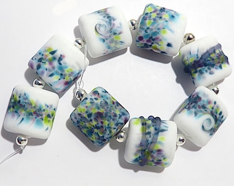 Etched  Delphinium Nuggets,  Handmade  Lampwork  Beads