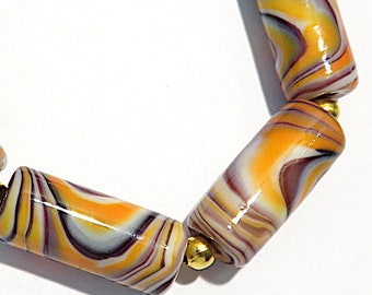 Swirling Orange Tiger Tubes   Handmade Lampwork Beads