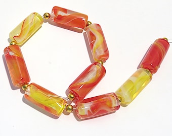 Orange und Gelb Color Burst Tubes, Glas Lampwork Beads,