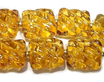 Light Amber Color Glass Groovy Nuggets Handmade Lampwork Beads