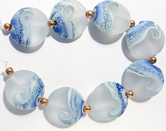 Cloudy  Beachy  Lentils, Glass Lampwork Sea  Beads