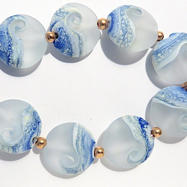 Cloudy  Beachy  Lentils, Glass Lampwork Sea  Beads