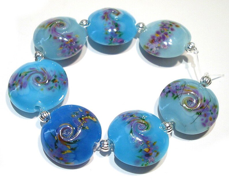 Blue Flower Gardens Lentils SRA Handmade Glass Lampwork Lentil Beads