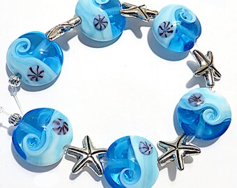 Aqua Seas  Lentils, Glass Lampwork Ocean Beads