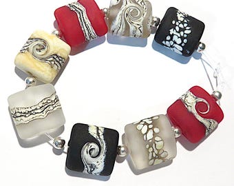 Etched Silvered Ivory Mix  Nuggets,  Handmade Glass Lampwork Beads