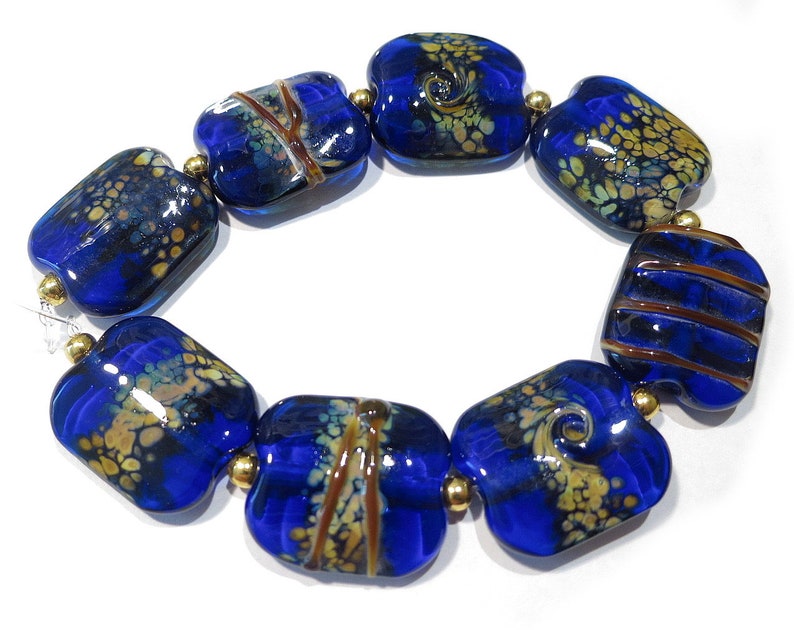 Cobalt Blue Squeezed Raku Beads Handmade Lampwork Glass Beads