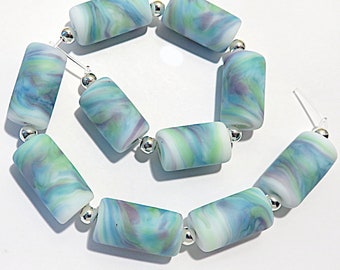 Tropical Hues Etched Tubes, Handmade Glass Lampwork  Beads