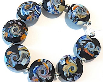 Etched Black  Reactive Colors Lentils, Lampwork  Glass  Beads,