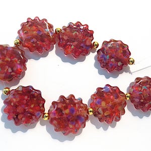 Frilled  Party Pinks  Tabular Beads, Handmade Glass Lampwork
