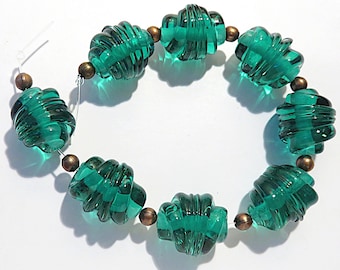 Green   Whirled,  Handmade   Glass Lampwork Beads