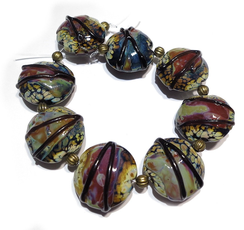 Multicolour Dark Shards Lentils Handmade Glass Lampwork Beads