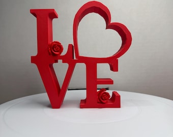 LOVE Sign with Heart and Roses | Romantic Valentine Decor | 3D Printed Home Accent
