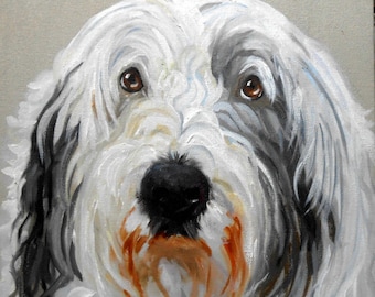 Old English Sheepdog Portrait Painting, Large Oil Painting on Canvas from photos, painted by Robin Zebley