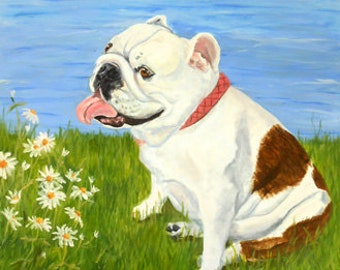 Old English Bulldog Portrait Painting, Large Oil Painting on Canvas from your photos, painted by Robin Zebley