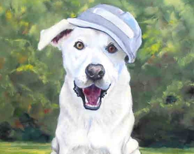 Labrador Retriever Oil Painting Portrait on Canvas, Wearing Baseball Hat