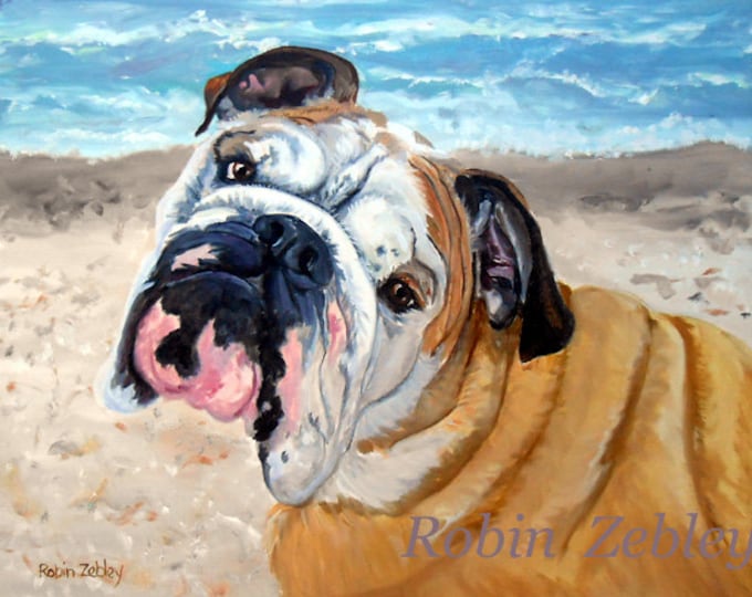 Old English Bulldog Portrait Painting, oils on canvas 16" x 20"