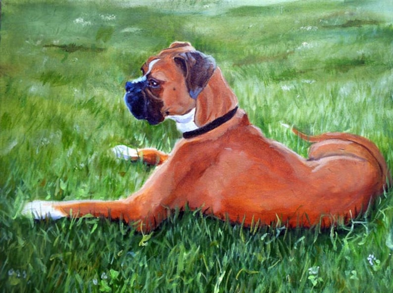 Custom Pet Portrait Oil Painting, Boxer Art or your dog's breed, Personalized Animal Art Painted artist Robin Zebley Brindle Profile image 3