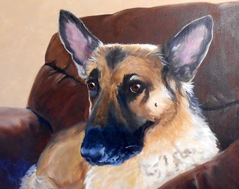 German Shepherd Oil Painting Portrait, Custom from Photos, Hand Painted by Robin Zebley