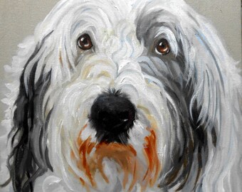Old English Sheepdog Hand Painted Oil Painting Portrait, Oils on Canvas