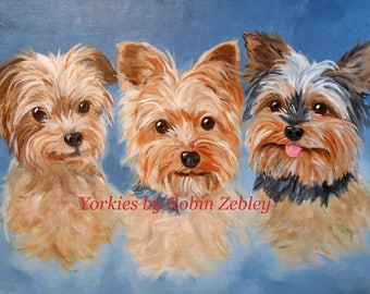 Yorkshire Terrier Art, Large Painting, Family Custom Painting, Yorkie Oils on Canvas, 24" x 36", Pet Portrait, Portrait Artist, Dog Painting