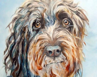 Genuine Wirehaired Pointing Griffon Oil Painting on canvas, 11 x 14 or 12 x 12 by Artist Robin Zebley