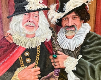 Handpainted Portrait Oil Painting Men in Costume Painted by Artist Robin Zebley on Gallery Wrapped Canvas, in Historical Dress