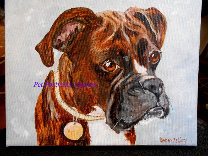 Custom Pet Portrait Oil Painting, Boxer Art or your dog's breed, Personalized Animal Art Painted artist Robin Zebley Brindle Profile image 8