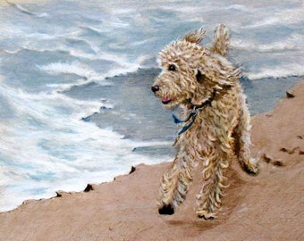 Standard Poodle Portrait Oil Painting Portrait, Running on Beach or YOUR Vacation Spot 11" x 14"