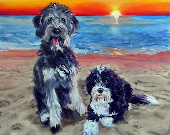 Landscape Painting with Pet Portrait, Oil Painting on Canvas, 16" x 20"