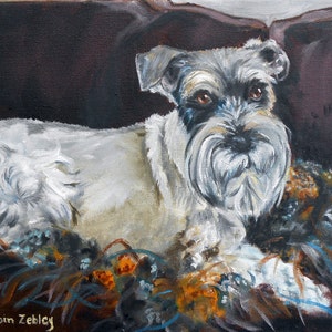 Schnauzer Dog Portrait, Real Hand Painted Oils Custom from Photos image 1