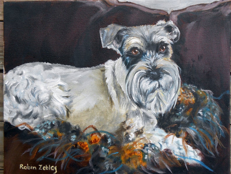 Schnauzer Dog Portrait, Real Hand Painted Oils Custom from Photos image 1