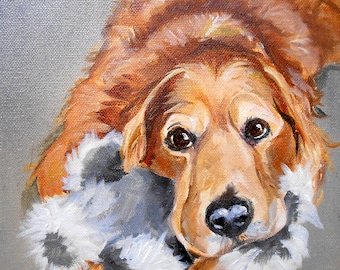 Golden Retriever Art, Custom 48" x 36" Oil Painting Pet Portrait
