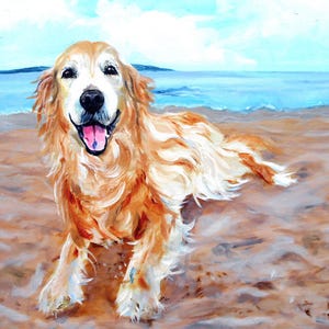 Golden Retriever Portrait, Genuine Traditional Oil Painting on Canvas Bild 1