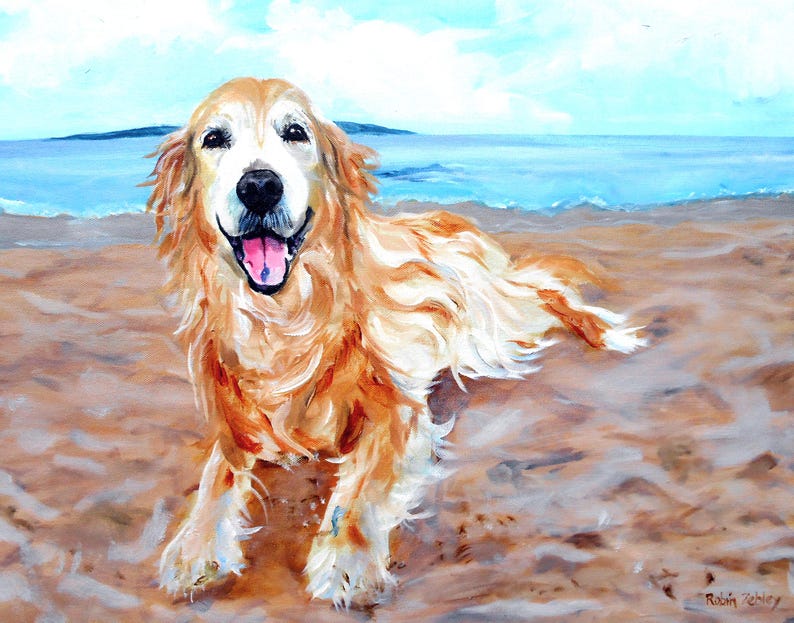 Golden Retriever Portrait, Genuine Traditional Oil Painting on Canvas Bild 1