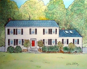 Oil Painting or Watercolor and Ink House Portrait 11" x 14", Home Illustration, House Portrait , Realtor Gift Idea Art