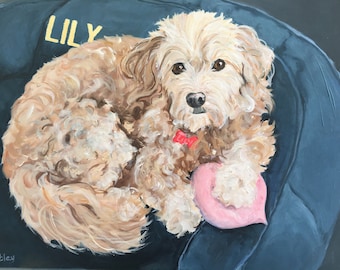 Handpainted Oil Painting Dog Portrait, Large, 30" x 30" Square Gallery Wrapped by Artist Robin Zebley