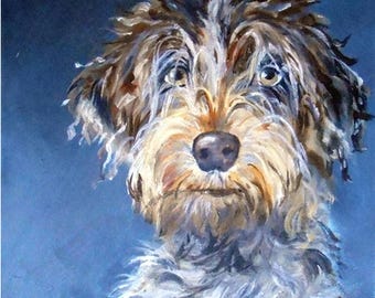 Wirehaired Pointing Griffon Portrait, Original Hand Painted Oil Painting