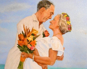 Wedding Couple Portrait, Oil Painting of Bride and Groom by Robin Zebley, 16" x 20"