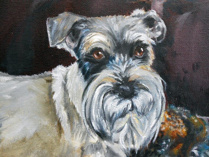 Schnauzer Dog Portrait, Real Hand Painted Oils Custom from Photos image 4