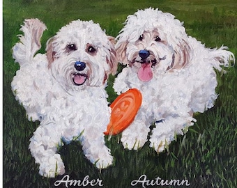 Large Custom Oil Portrait Painting Two Dogs 16" x 20" by Pennsylvania Artist with Names