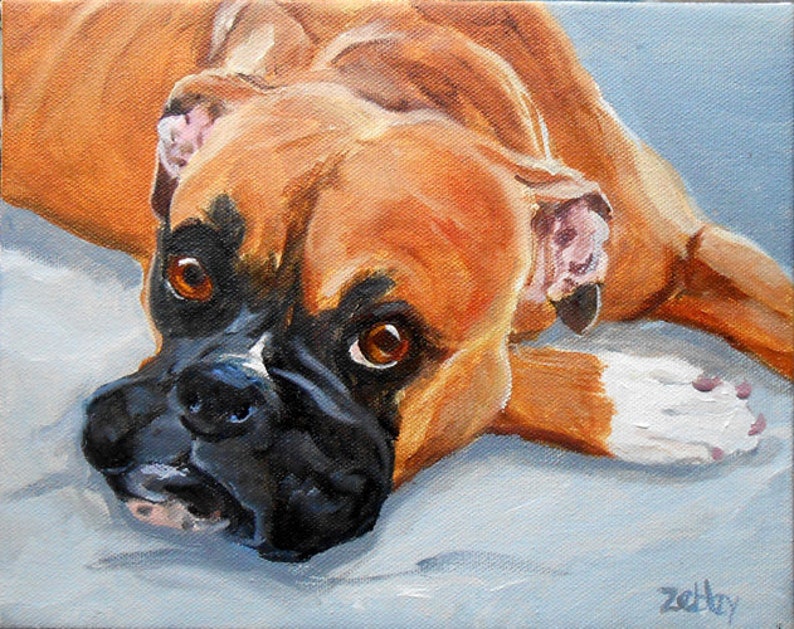 Custom Pet Portrait Oil Painting, Boxer Art or your dog's breed, Personalized Animal Art Painted artist Robin Zebley Brindle Profile image 10