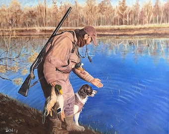 Large Oil Painting Portrait, Man and Dog, Duck Hunting or Any Activity, custom from your Photos