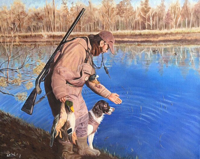 Owner and Dog Custom Hand Painting by American artist Robin Zebley