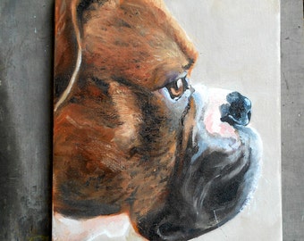 Boxer Dog Oil Painting Portrait 16 x 20", Profile. Handpainted by Robin Zebley