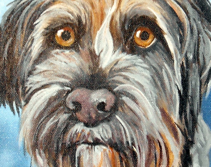 Wirehaired Pointing Griffon Pet Portrait Painting by Robin Zebley, Oil Painting on Canvas