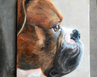 Custom Pet Portrait Oil Painting,  Boxer Art or your dog's breed, Personalized Animal Art Painted artist Robin Zebley Brindle Profile