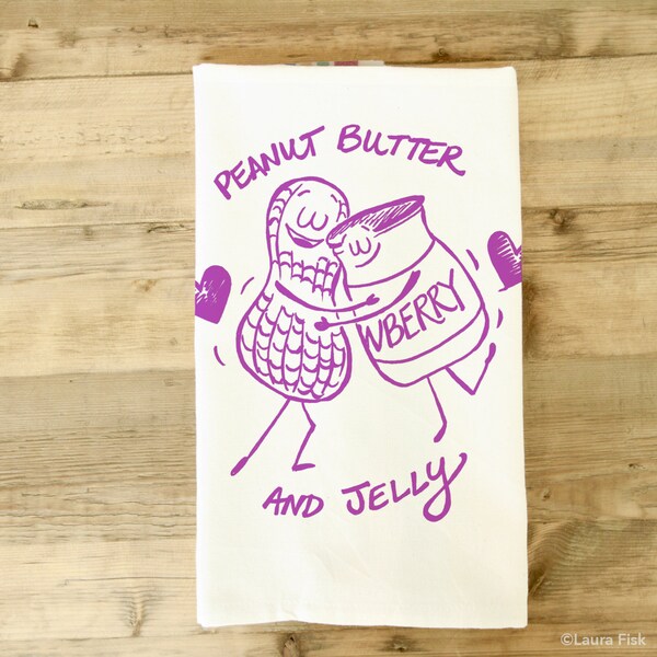 Peanut Butter and Jelly Tea Towel Dish Towel PB & J Wedding gift lovers