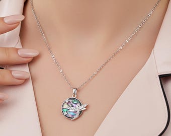 Abalone Dragonfly Pendant Necklace: Sterling Silver Insect Jewelry